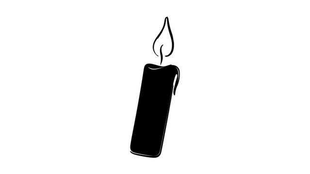 Black hand drawn candle flame vector icon illustration, simple minimalist line art taper with glowing wick for ceremonies, birthdays, memorial vigils, holiday cards, event decor, and spiritual designs
