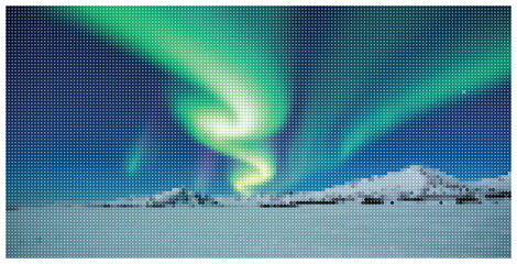 Abstract dotted aurora borealis landscape in arctic winter night sky scene. © MOSTMONIRA