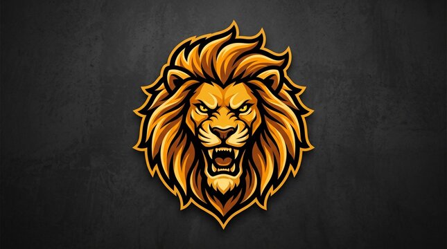 Fierce golden lion head mascot logo design with sharp vibrant details