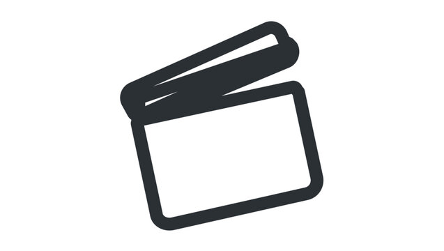 Tilted cinema clapperboard vector icon with clean rounded lines, minimalist movie production illustration for festival programs, director tools, video studio branding, premiere party design