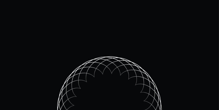 Abstract Geometric Wireframe Hemisphere on Black Background Minimal Technology Vector