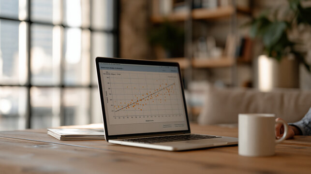 Scatter plot visualization showing positive correlation between employee training hours and productivity output scores across fifty data points with trend line overlay, dutch tilt