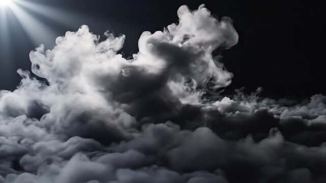 Dramatic light rays over thick dark cloud landscape.