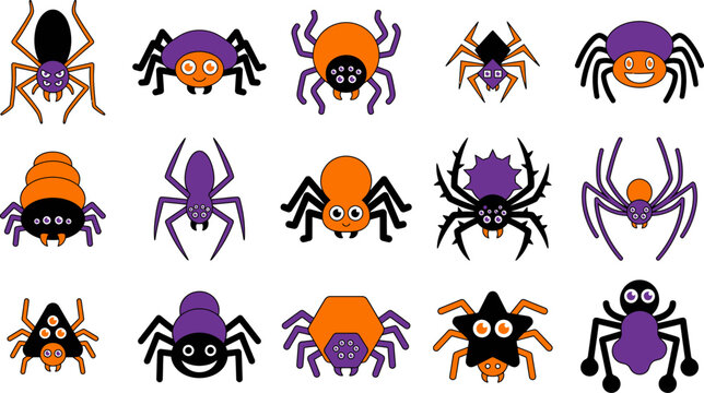 Set of cute cartoon halloween spiders Vector Halloween