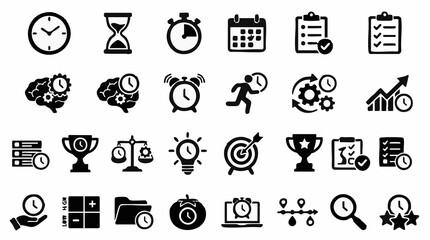 Fototapeta premium Set of time management, productivity, planning, and deadline flat vector icons