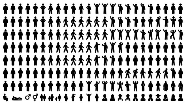 Human Icons Sprite Sheet with Silhouettes of Various People Positions and Activities for Interface and Design
