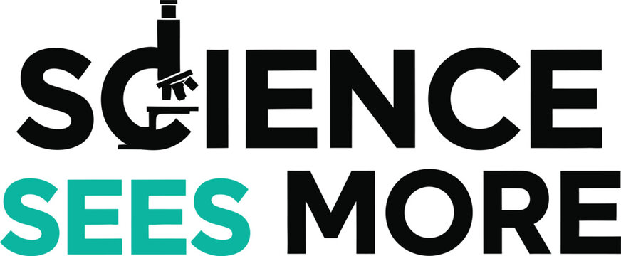Science sees more typography design with a microscope icon