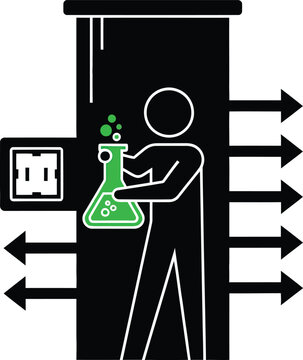 Person holding a green chemical flask icon