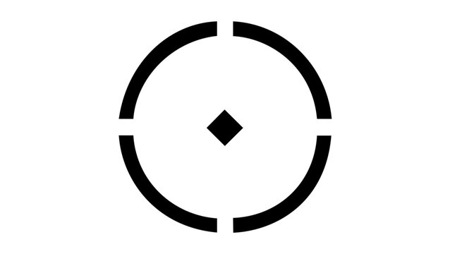 Segmented bullseye aim circle vector icon with diamond center, modern navigation and search illustration for focus, locator, radar, target selection, mapping interface, and app controls