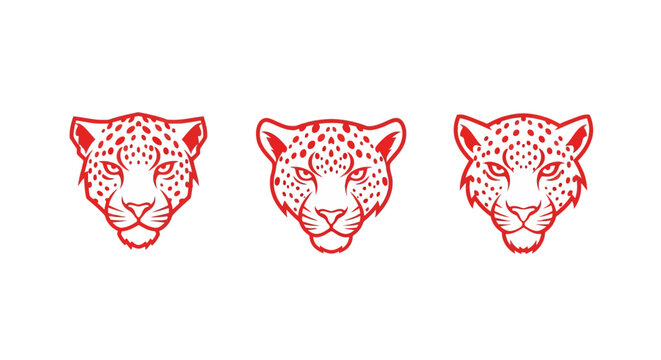 Three red leopard head silhouettes in a row.