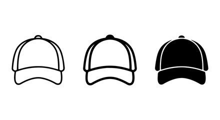 Fototapeta premium Baseball Cap Icons, Simple Outline & Silhouette Vector Graphics, Headwear Collection
