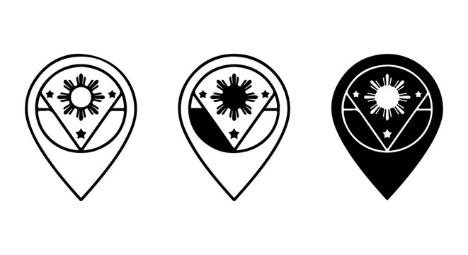 Philippine Sun Location Pin Icons, Travel Marker Symbols, National Emblem Map Pointers