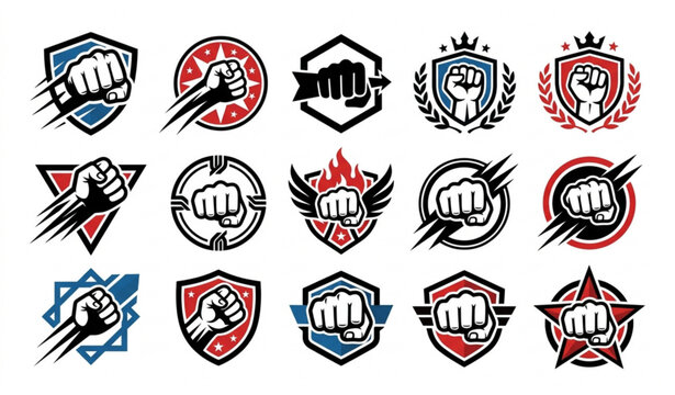 Bold Punch Fist Icon Set for Boxing and Martial Arts Logo Vector Illustration
