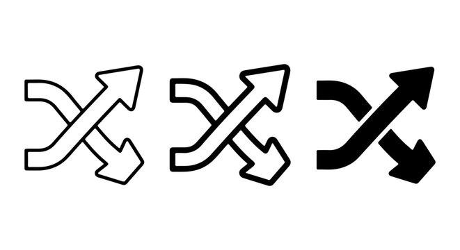 Shuffle Arrows Icon Set, Randomize Symbol, Interchange Direction, Vector Graphics Collection