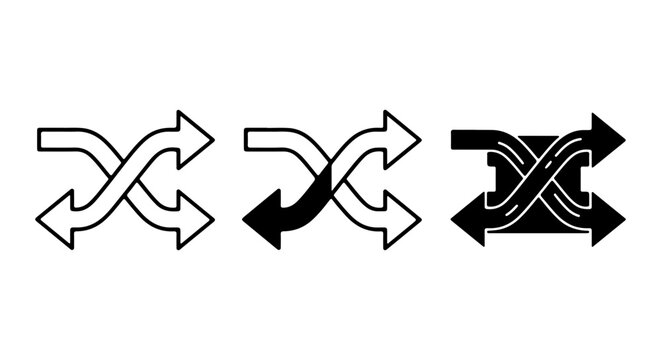 Shuffle Arrows Icons, Random Order Symbols, Interchangeable Direction Vectors, Music Player Controls