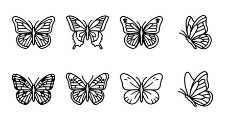 Hand Drawn Butterfly Icons, Delicate Insect Vector Set, Elegant Black and White Nature Elements © begom
