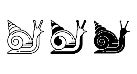 Snail Icons, Vector Set: Outline, Silhouette, and Filled Styles for Nature and Slow Concept Graphics © al