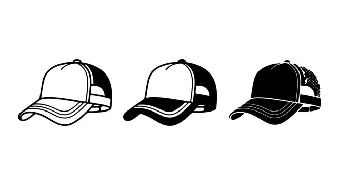 Baseball Caps Collection, Trucker Hats Set, Sportswear Headwear Vector Icons