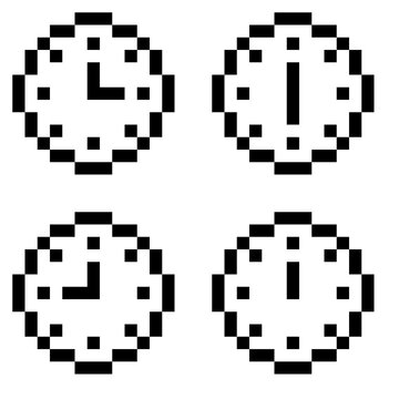 ドット絵の白黒ミニ時計アイコン4セット,透過背景