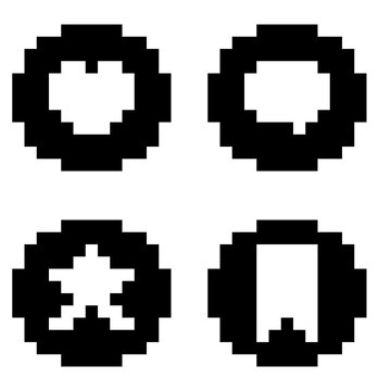 ドット絵の白黒ミニSNSアイコン4セット,透過背景