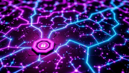 Fototapeta premium Futuristic Digital Network with Neon Hexagonal