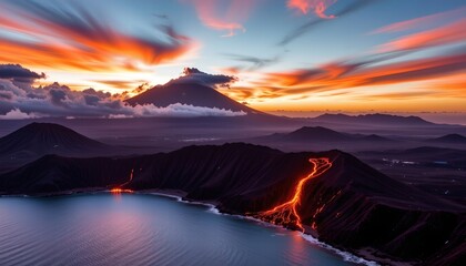 Fototapeta premium Sunset Over Rugged Coastal Volcano