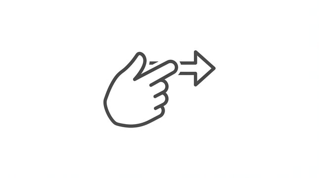 Hand gesture pointing to the right with an arrow icon in a minimalist flat vector line art style