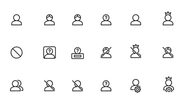 Set of User Status and Access Control Line Icons