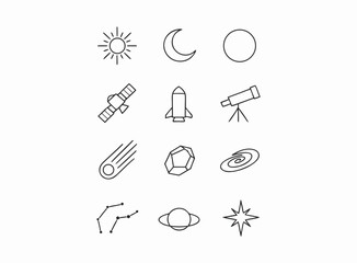 Fototapeta premium Astronomy icon collection featuring space exploration and celestial objects