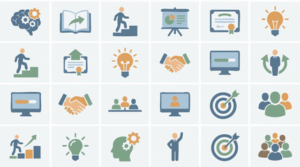 Fototapeta premium Modern Flat Icons: Business, Education, Goals, and Personal Growth