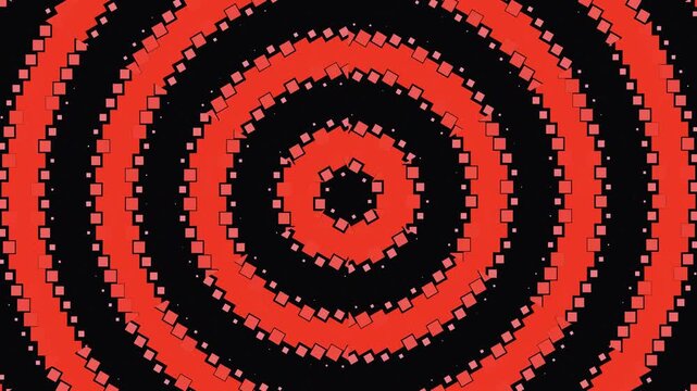 Abstract Geometric Pattern: A mesmerizing abstract pattern formed by concentric circles and squares in vibrant red and black. This optical illusion creates a hypnotic visual experience.