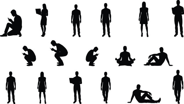 Collection of human silhouette figures in various poses and activities