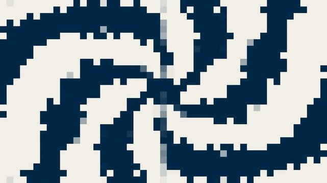 Pixelated Swirl: A mesmerizing abstract pattern of dark blue and cream-colored pixels forming a dynamic spiral shape. The repeating geometric design creates a sense of movement and visual intrigue.