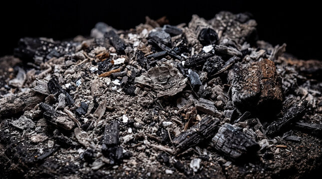 A bonfire ash texture on black background
