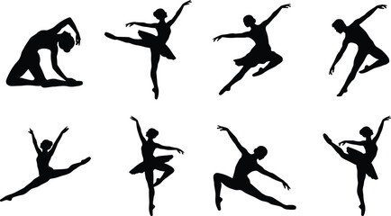 Ballet Dancer Silhouettes Set with Elegant Ballerina and Modern Dance Poses Isolated on White Background © MdAbdur