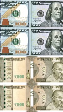 Vertical Dollar and Indian Rupee 500 Currency Exchange Loop Background Business Finance Motion