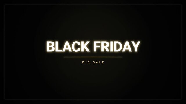 Black Friday Big Sale Glowing Text Animation Loop 4K 60fps. Black Friday Sale Title Reveal Animation Dark Background Loop 4K