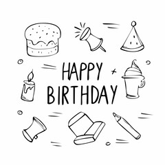 Fototapeta premium Happy birthday celebration icons and symbols.
