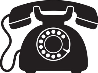 Contrast black and white of a vintage rotary telephone with a handset resting on a cradle and a circular dial pad also transparent background © PixelSaga MH2 
