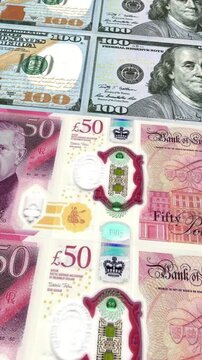 Vertical Dollar and British Pound Currency Exchange Loop Background Business Finance Motion