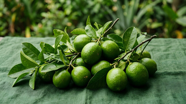 green lemons on a table