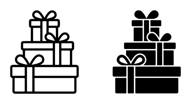 Gift Box Icons, Stacked Presents Vector Set, Celebration Surprise Packages, Holiday Presents