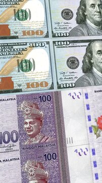 Vertical Dollar to Malaysian Ringgit Currency Exchange Money Loop Background Finance Animation