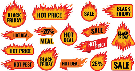 Flaming Hot Deal and Sale Stickers Vector Set © Nasir