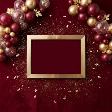 Happy birthday mockup elegant red and gold balloon celebration frame