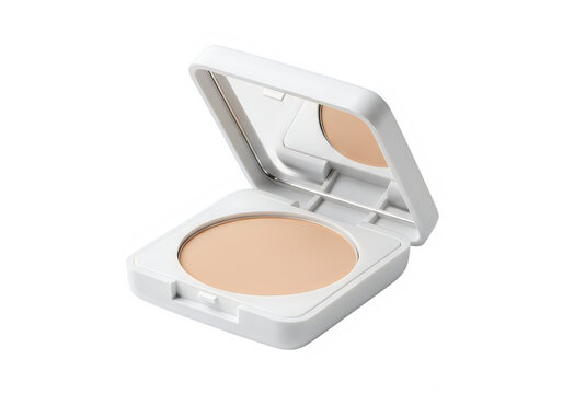 Light beige powder compact makeup on white surface