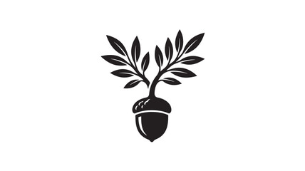 Acorn with Leaves Growing From It in a Black and White Illustration Featuring Plant, Growth, Nature with Simple and Organic © Davids