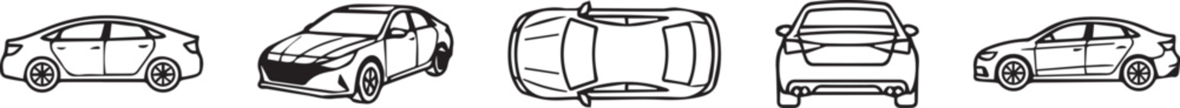 Car Sedan Multi Angle View Icons Set Auto Graphic Design Simple Shape