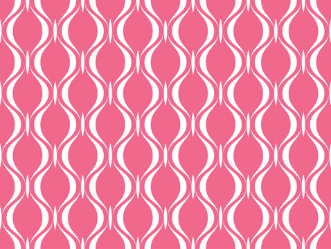 The geometric pattern with wavy lines. Seamless vector background. White and pink texture. Simple lattice graphic design