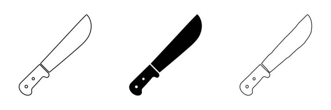 Collection of three machete icons in outline, solid, and hand-drawn styles